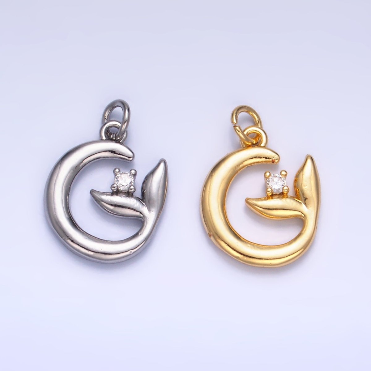 24K Gold Filled CZ Circular Fish Tail Charm in Gold & Silver | W356