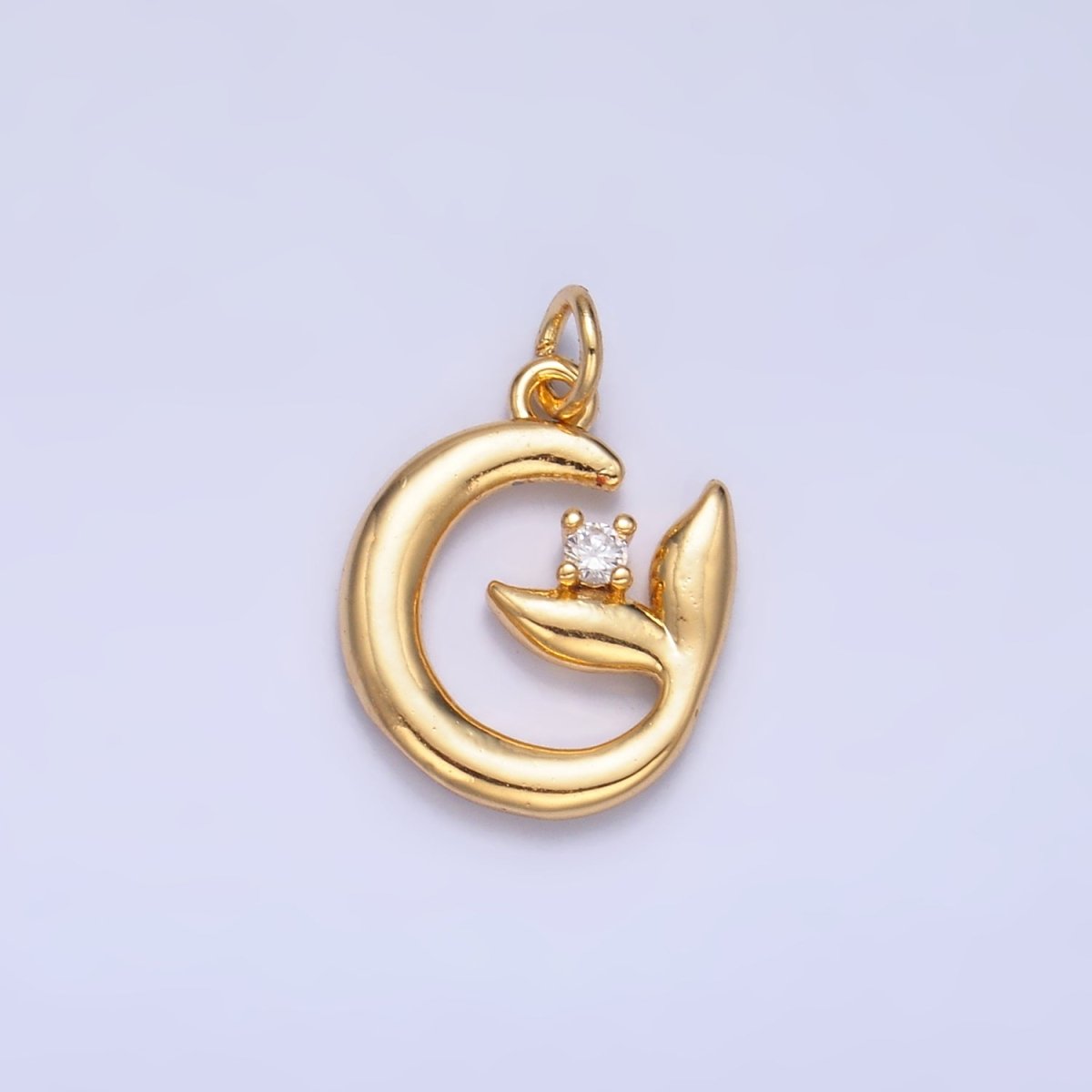 24K Gold Filled CZ Circular Fish Tail Charm in Gold & Silver | W356