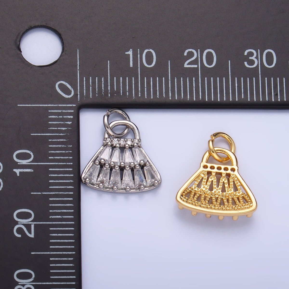 24K Gold Filled CZ Clear Baguette Bag Purse Fashion Charm in Gold & Silver | W418