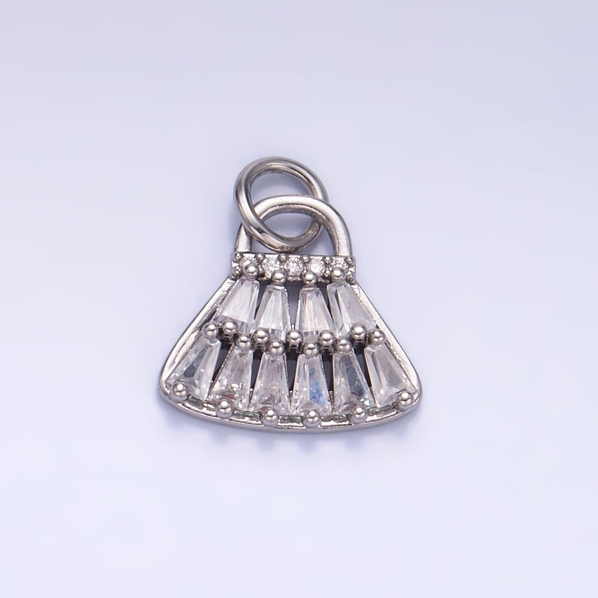 24K Gold Filled CZ Clear Baguette Bag Purse Fashion Charm in Gold & Silver | W418