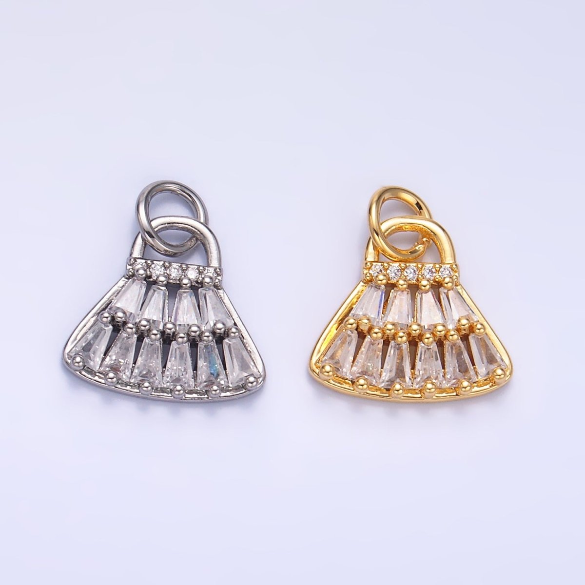 24K Gold Filled CZ Clear Baguette Bag Purse Fashion Charm in Gold & Silver | W418