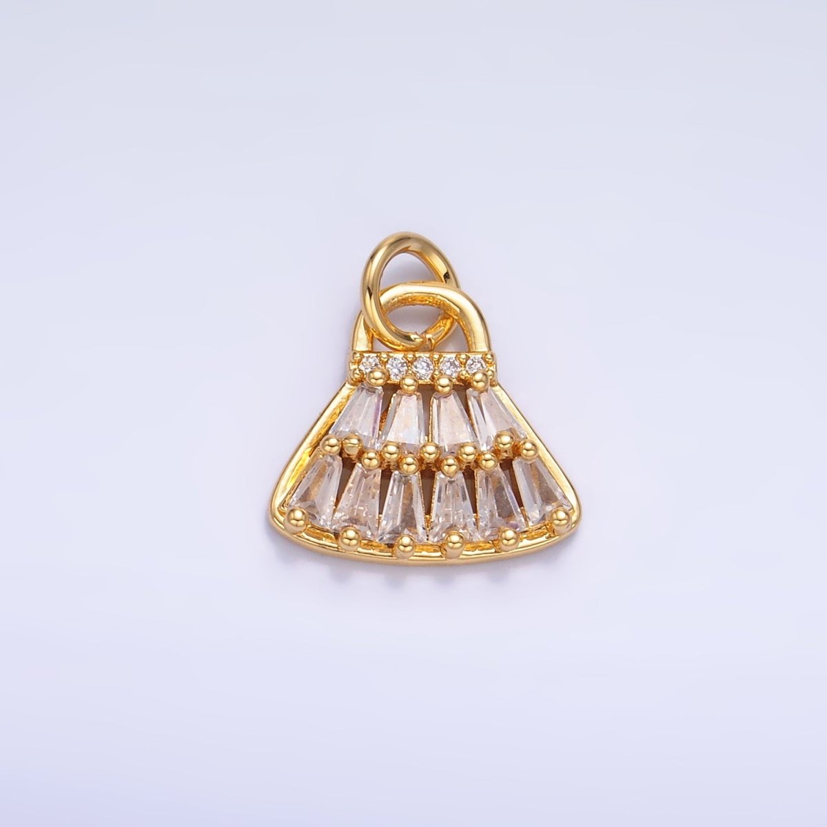 24K Gold Filled CZ Clear Baguette Bag Purse Fashion Charm in Gold & Silver | W418