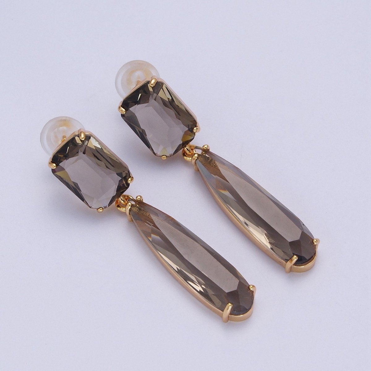 24K Gold Filled CZ Cubic Zirconia Baguette Teardrop Dangle Studs Earrings | AD-232~AD-243
