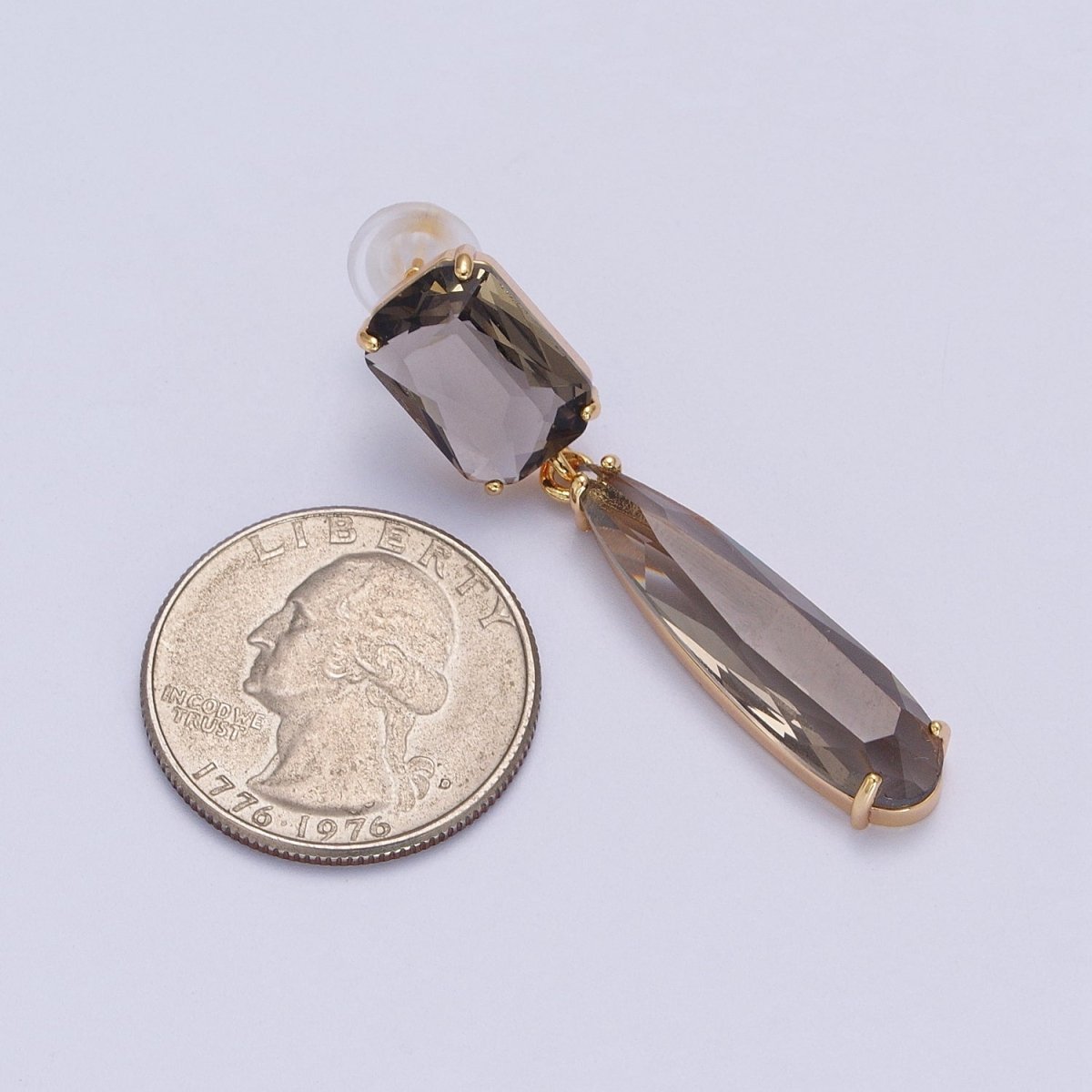 24K Gold Filled CZ Cubic Zirconia Baguette Teardrop Dangle Studs Earrings | AD-232~AD-243