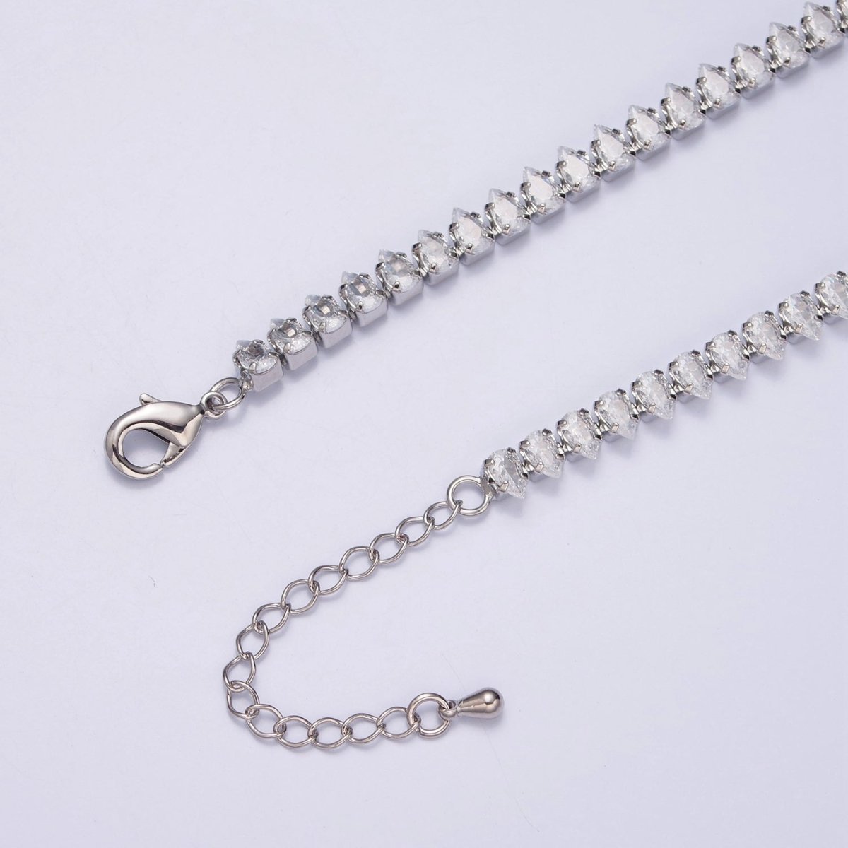 24K Gold Filled CZ Cubic Zirconia Teardrop Tennis Chain Necklace | WA-998 WA-999 Clearance Pricing