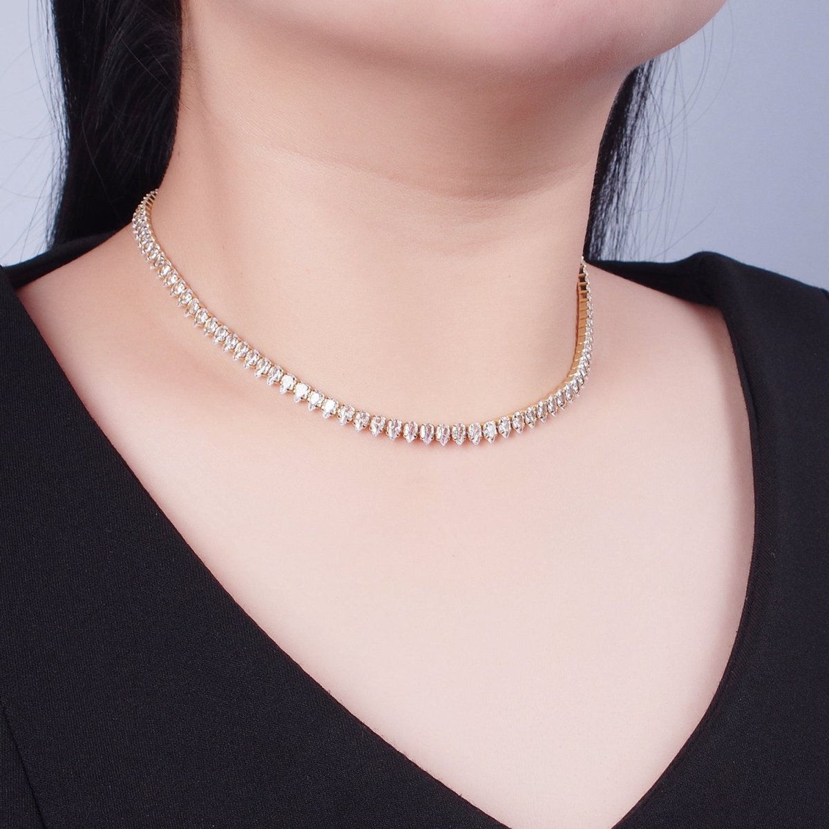 24K Gold Filled CZ Cubic Zirconia Teardrop Tennis Chain Necklace | WA-998 WA-999 Clearance Pricing