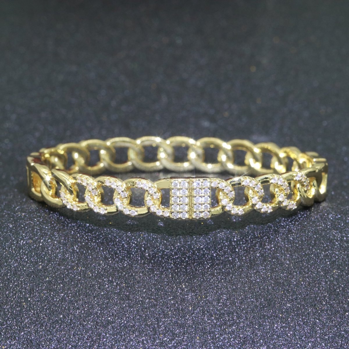 24K Gold Filled CZ Curb Cable Chain Link Bracelet Stackable Jewelry | WA-069 Clearance Pricing - DLUXCA