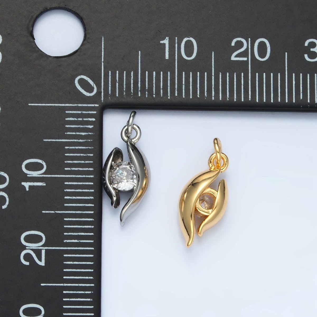 24K Gold Filled CZ Curved Band Geometric Mini Charm in Gold & Silver | E378