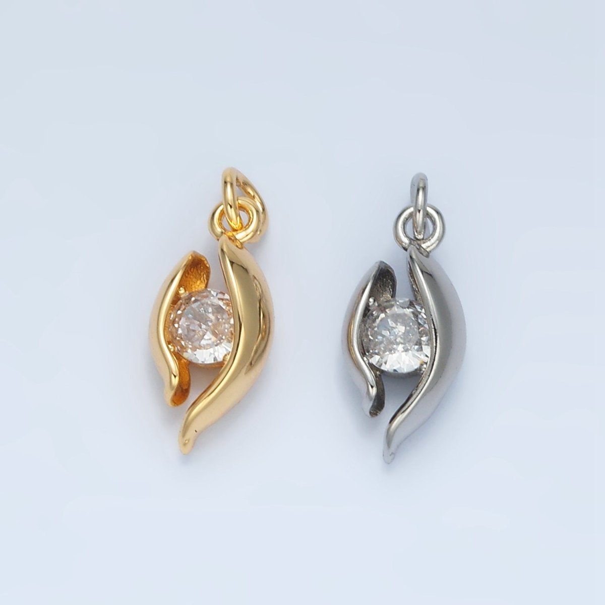 24K Gold Filled CZ Curved Band Geometric Mini Charm in Gold & Silver | E378