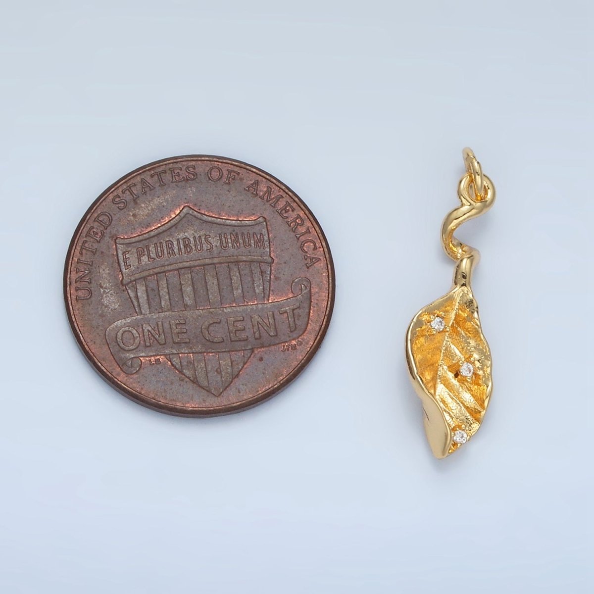 24K Gold Filled CZ Curved Leaf Nature Multidimensional Mini Charm in Gold & Silver | E382