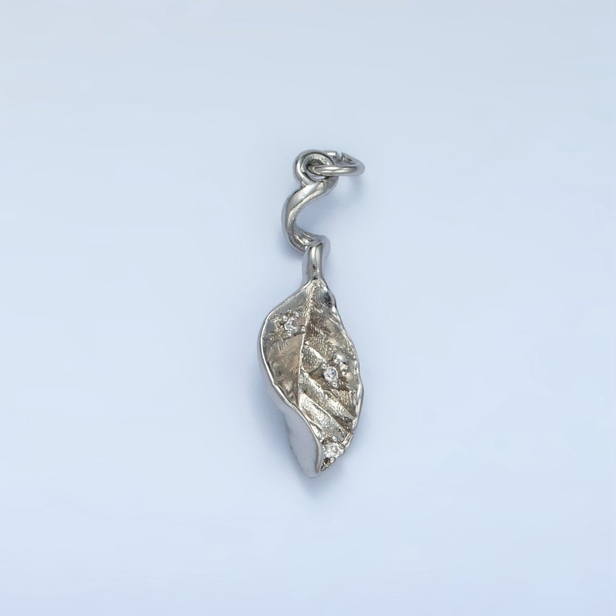 24K Gold Filled CZ Curved Leaf Nature Multidimensional Mini Charm in Gold & Silver | E382
