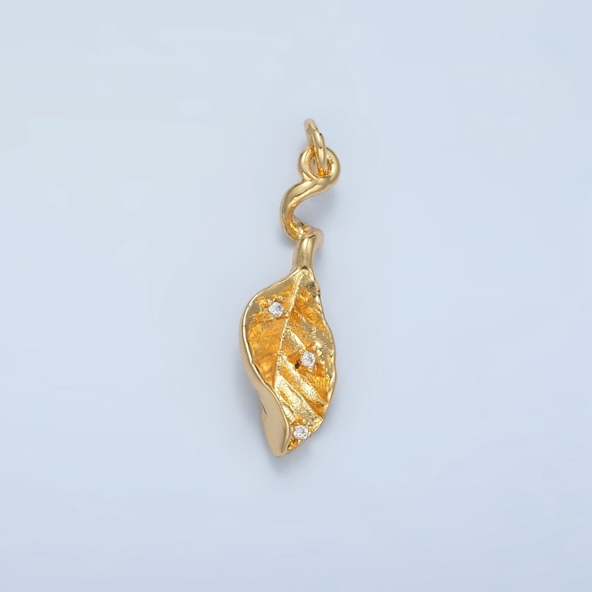 24K Gold Filled CZ Curved Leaf Nature Multidimensional Mini Charm in Gold & Silver | E382
