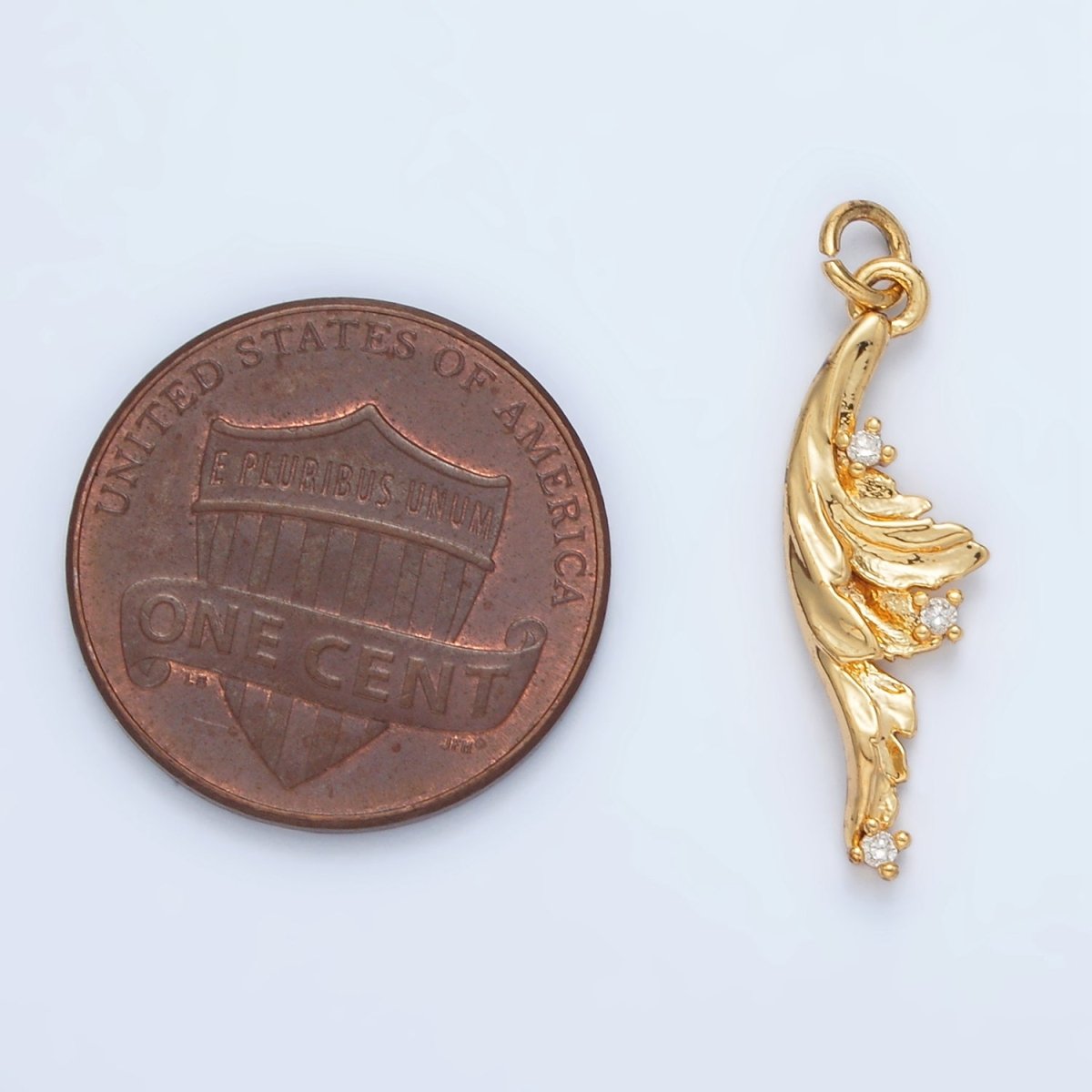 24K Gold Filled CZ Curved Waves Leaf Nature Charm | AC131 - DLUXCA