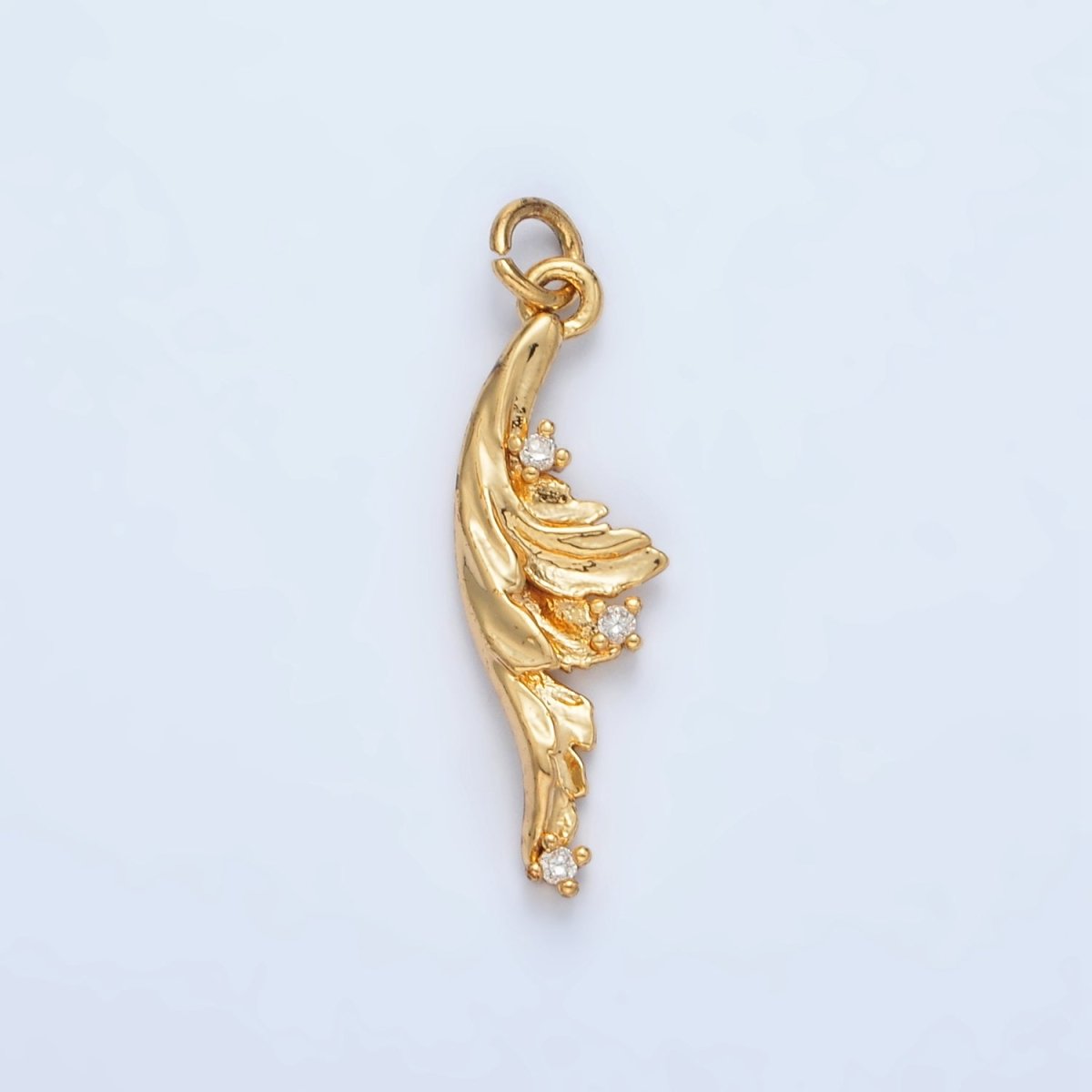 24K Gold Filled CZ Curved Waves Leaf Nature Charm | AC131 - DLUXCA