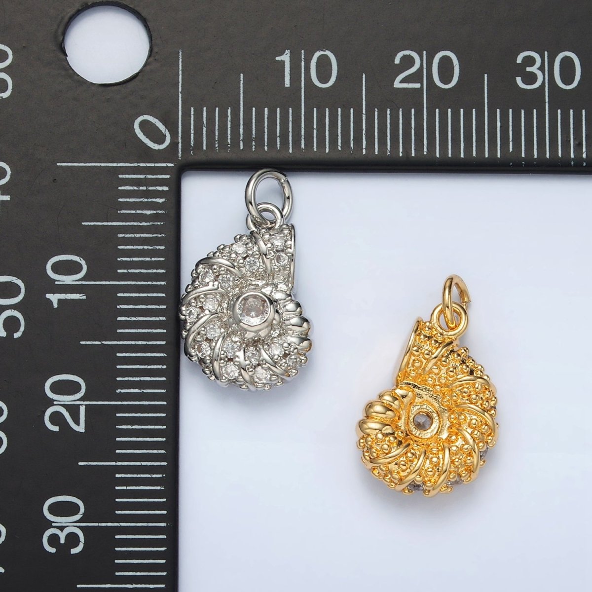 24K Gold Filled CZ Dotted Clam Sea Shell Charm in Gold & Silver | M747
