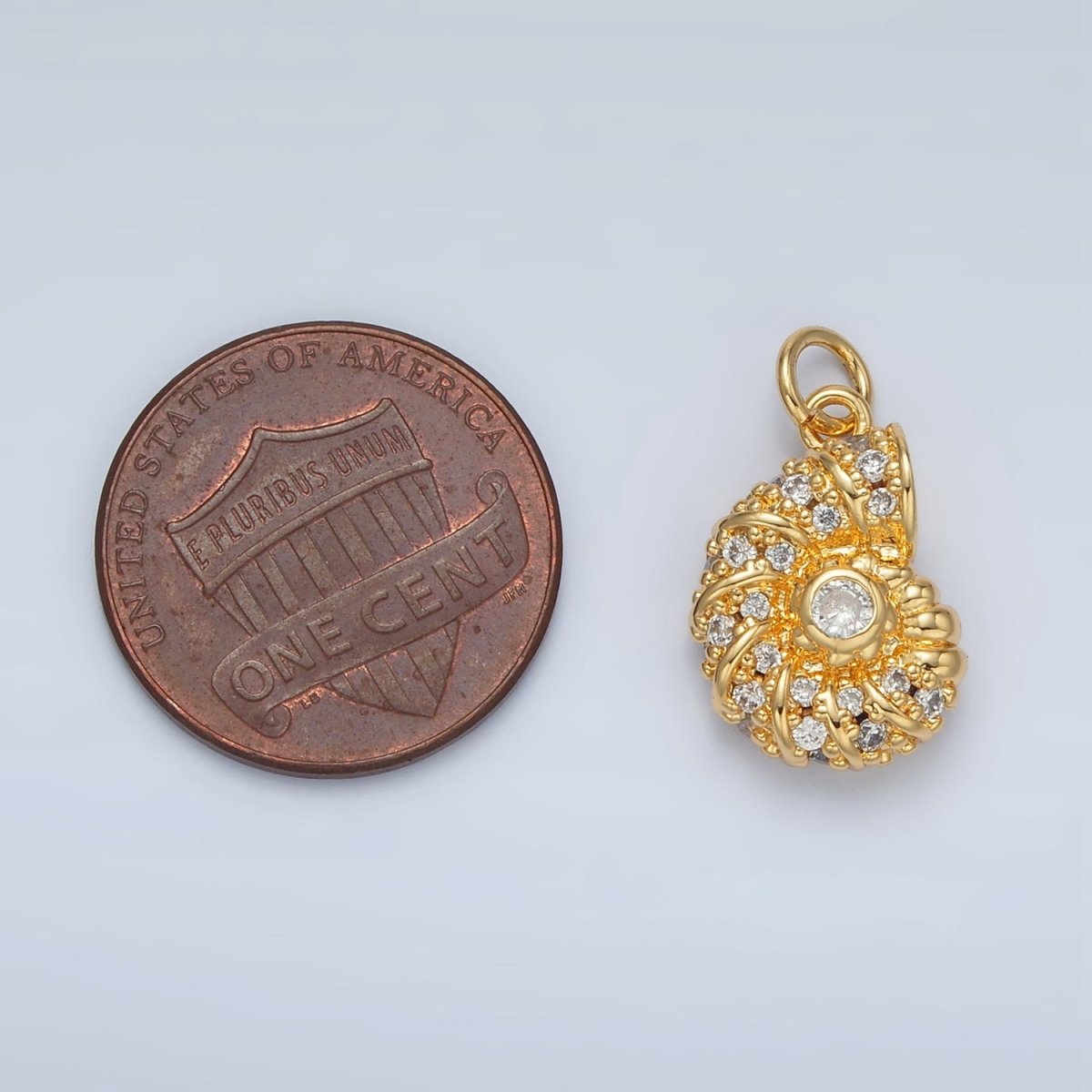 24K Gold Filled CZ Dotted Clam Sea Shell Charm in Gold & Silver | M747
