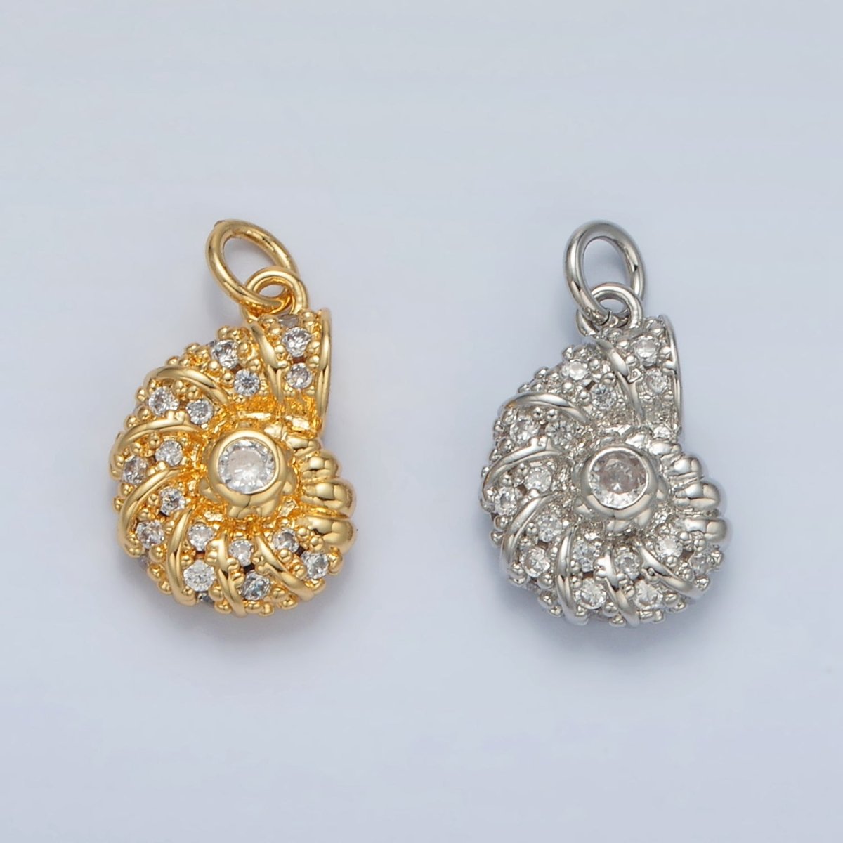 24K Gold Filled CZ Dotted Clam Sea Shell Charm in Gold & Silver | M747