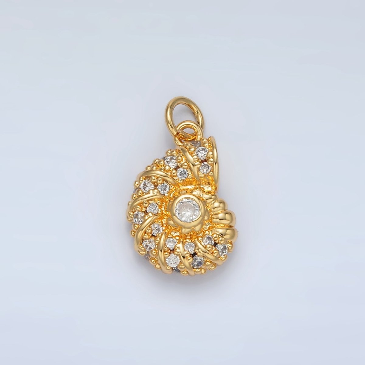24K Gold Filled CZ Dotted Clam Sea Shell Charm in Gold & Silver | M747