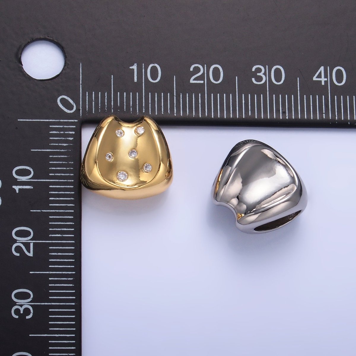 24K Gold Filled CZ Dotted Curved Bead in Gold & Silver | B289