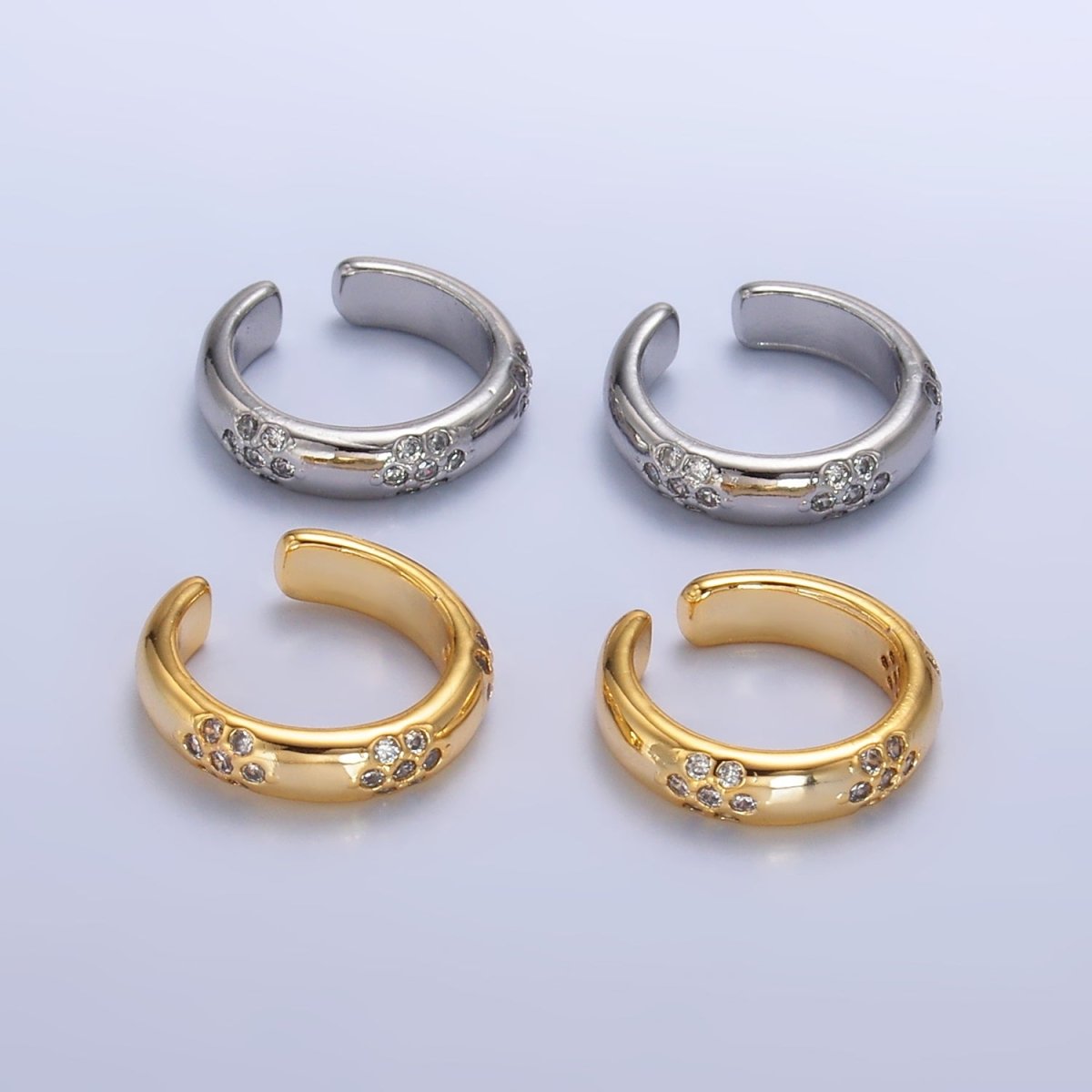 24K Gold Filled CZ Dotted Ear Cuff Earrings in Gold & Silver | AI171 AI172