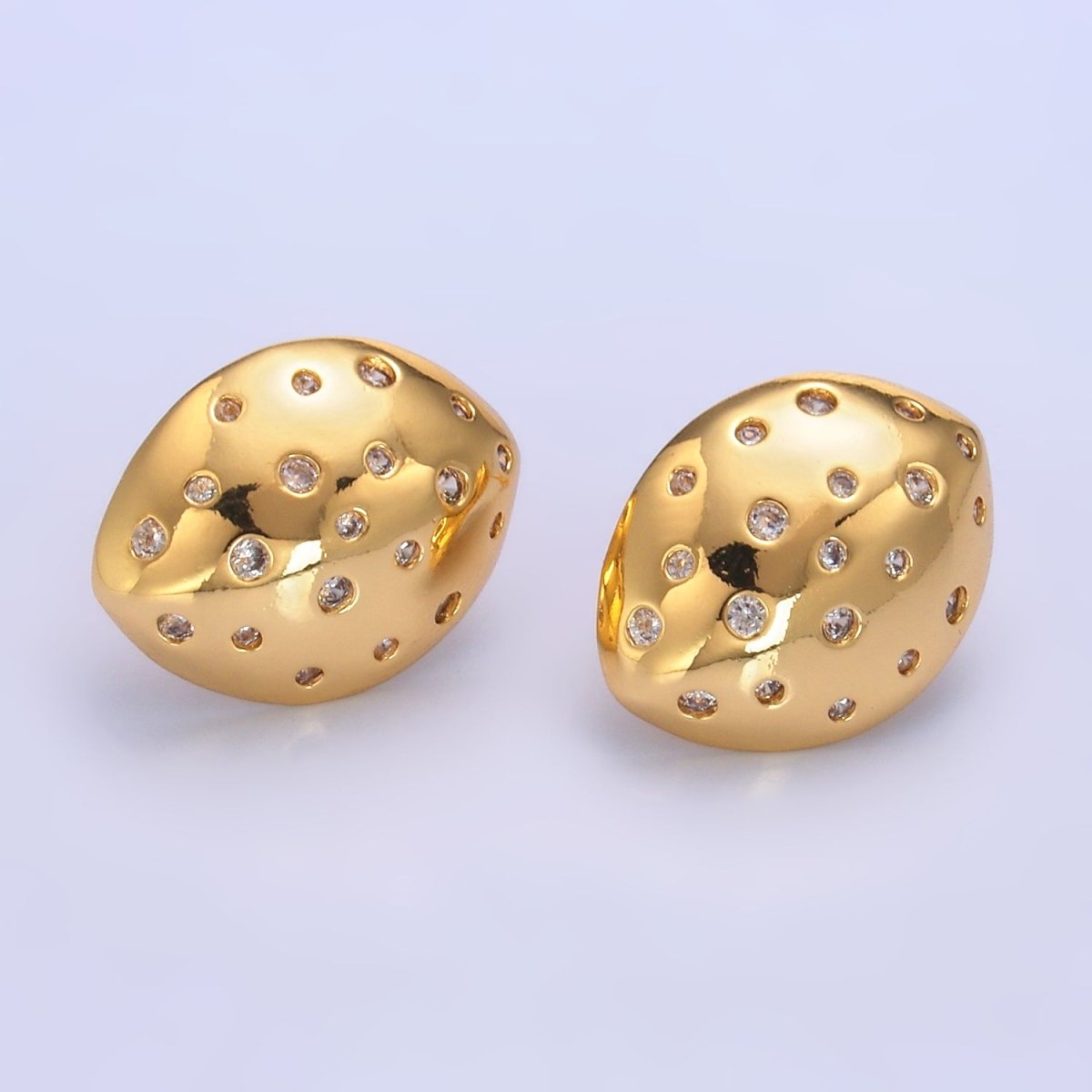 24K Gold Filled CZ Dotted Geometric Oval Stud Earrings | AB078 - DLUXCA