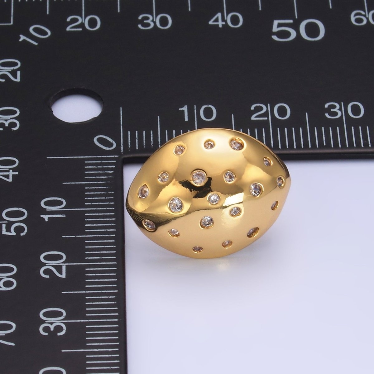 24K Gold Filled CZ Dotted Geometric Oval Stud Earrings | AB078 - DLUXCA