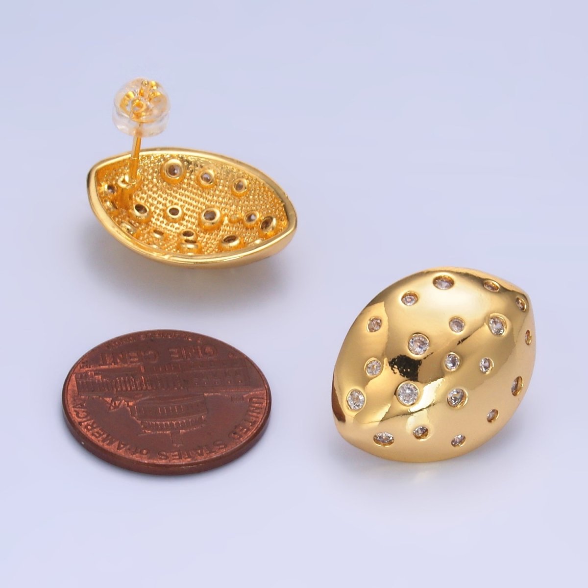 24K Gold Filled CZ Dotted Geometric Oval Stud Earrings | AB078 - DLUXCA