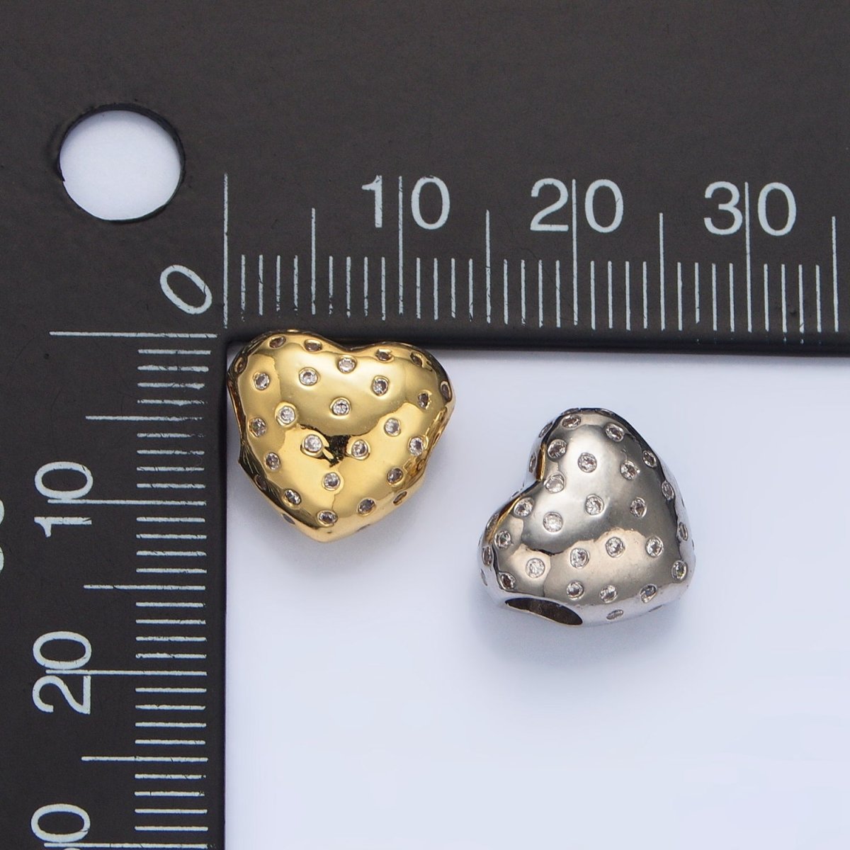 24K Gold Filled CZ Dotted Heart Bead in Gold & Silver | B910