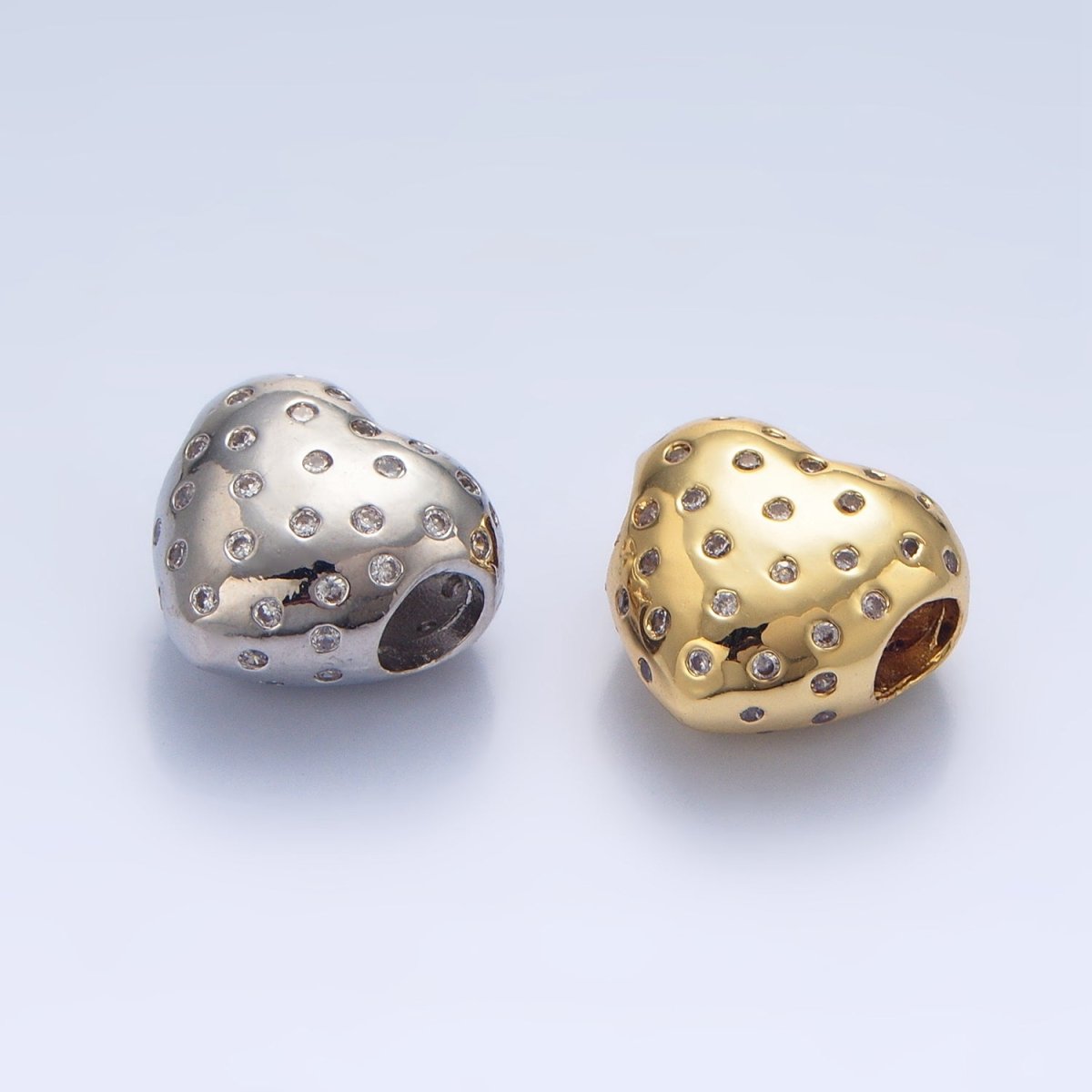 24K Gold Filled CZ Dotted Heart Bead in Gold & Silver | B910