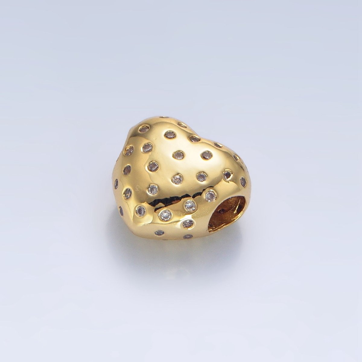 24K Gold Filled CZ Dotted Heart Bead in Gold & Silver | B910
