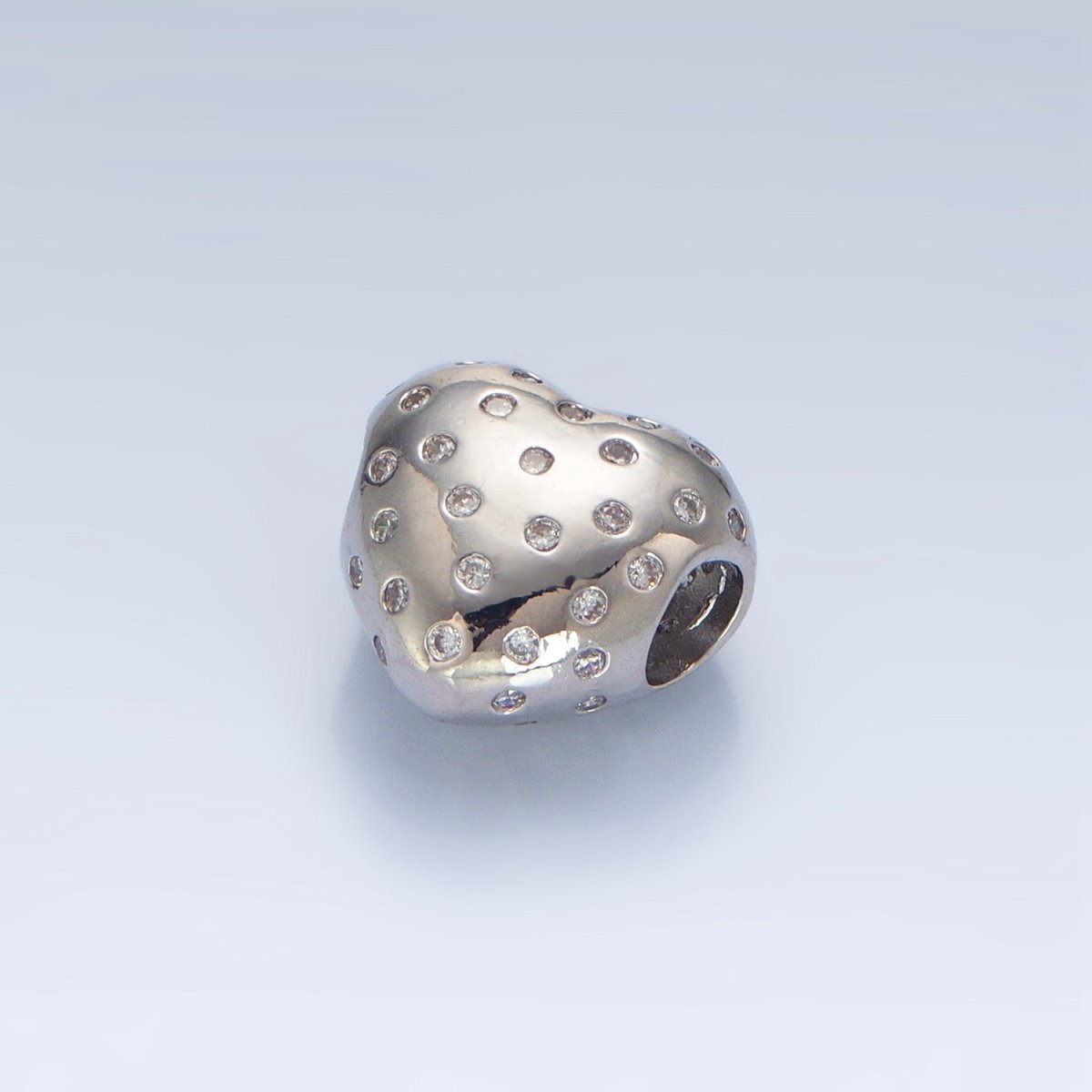 24K Gold Filled CZ Dotted Heart Bead in Gold & Silver | B910