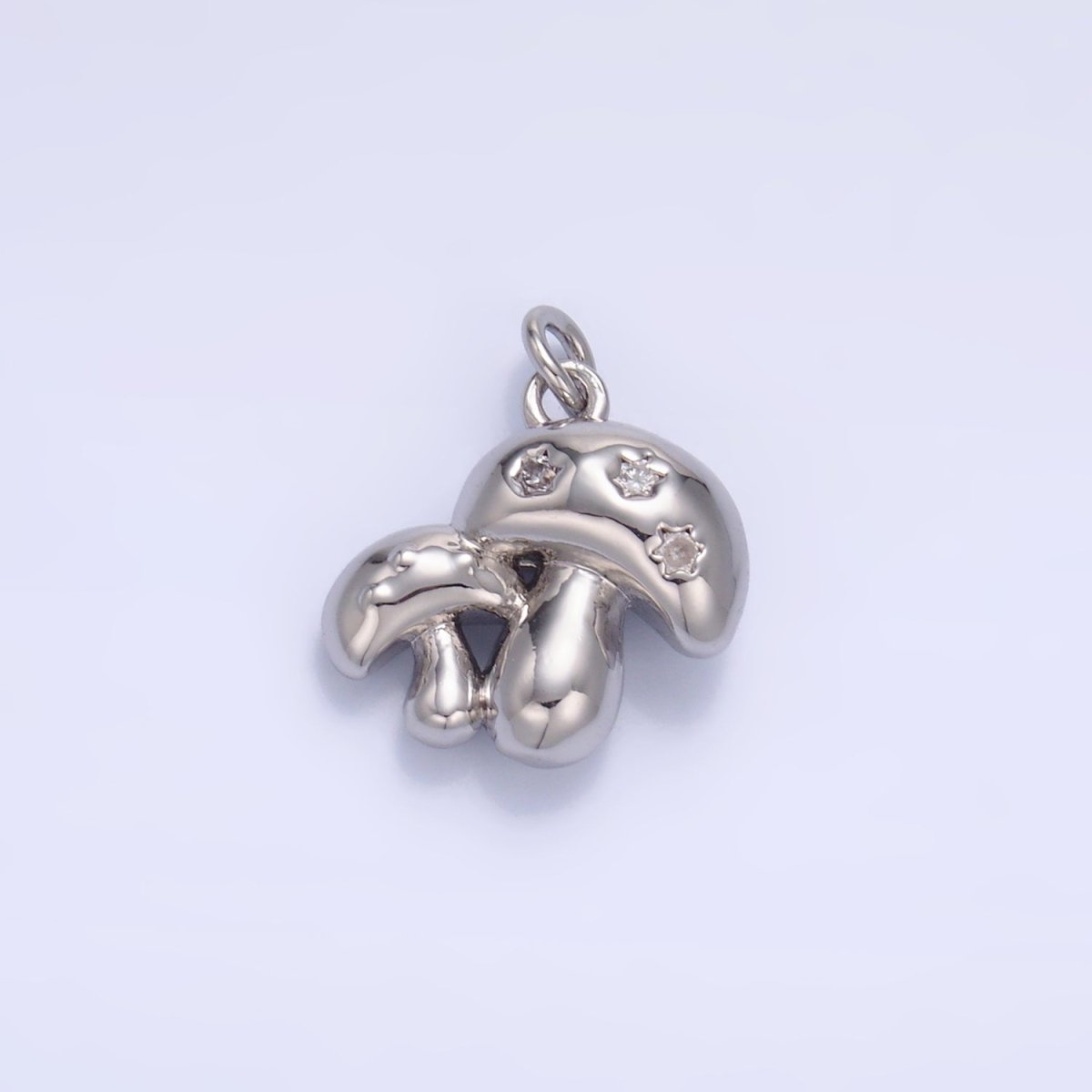 24K Gold Filled CZ Double Mushroom 3D Multidimensional Charm in Gold & Silver | W884