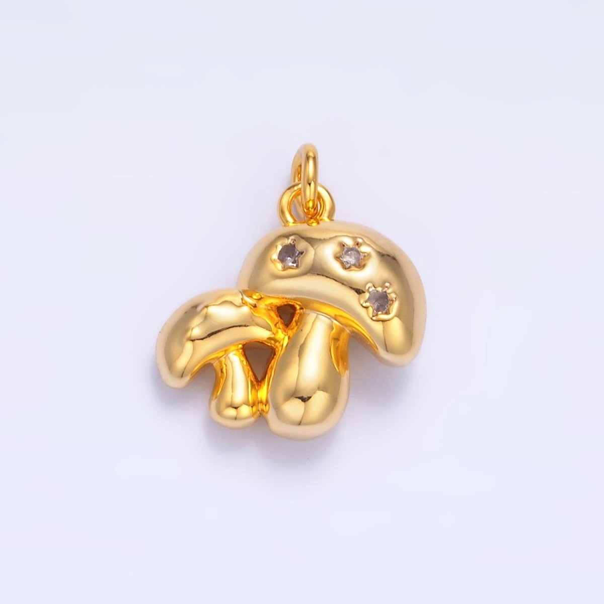 24K Gold Filled CZ Double Mushroom 3D Multidimensional Charm in Gold & Silver | W884