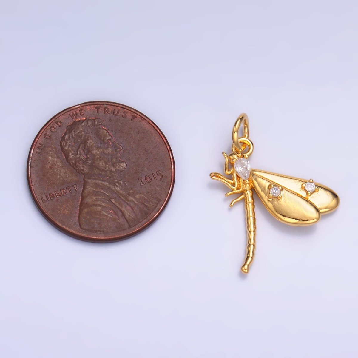 24K Gold Filled CZ Dragonfly Insect Charm in Gold & Silver | M175