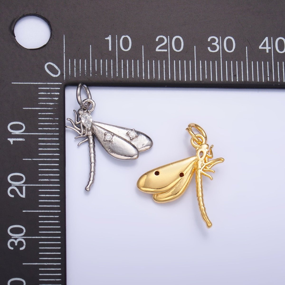 24K Gold Filled CZ Dragonfly Insect Charm in Gold & Silver | M175