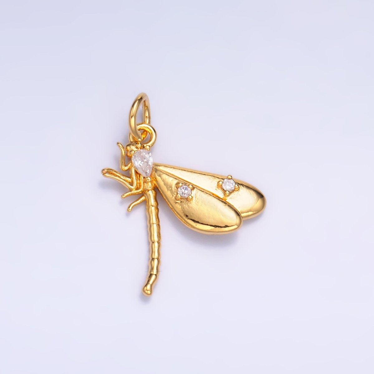 24K Gold Filled CZ Dragonfly Insect Charm in Gold & Silver | M175
