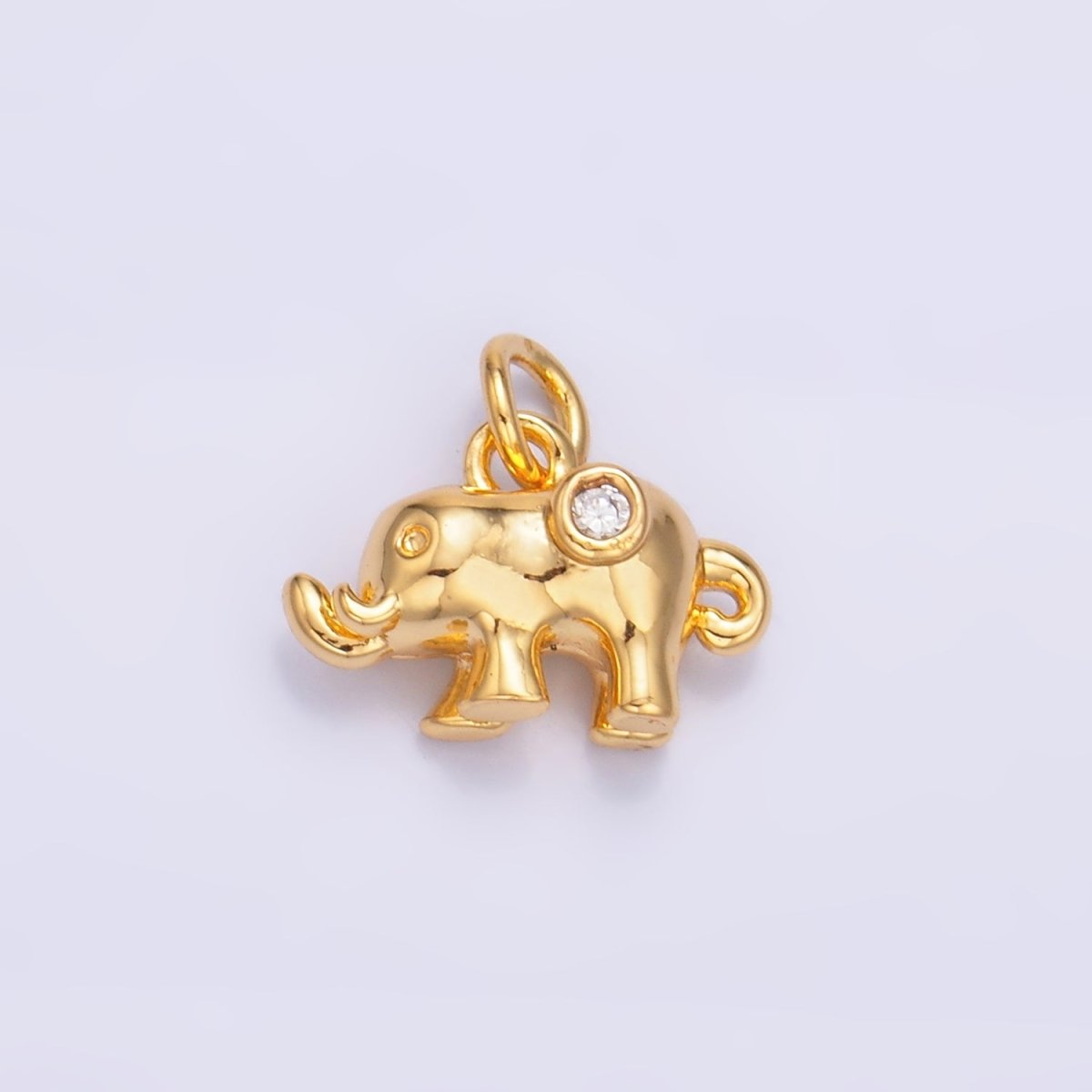 24K Gold Filled CZ Elephant  Animal 3D Multidimensional Charm in Gold & Silver | W400