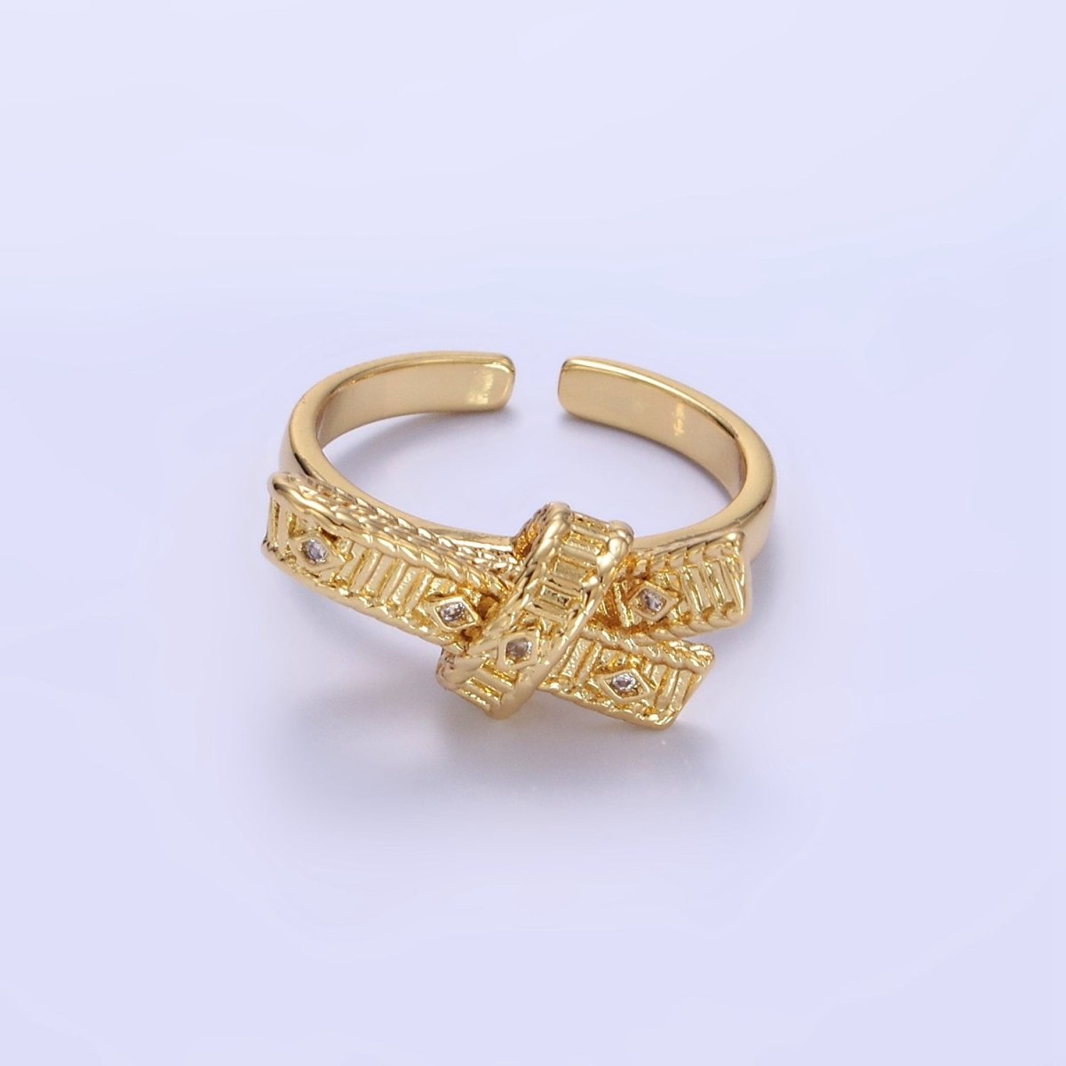 24K Gold Filled CZ Evil Eye Ribbed Tied Band Ring in Gold & Silver | R178 R179
