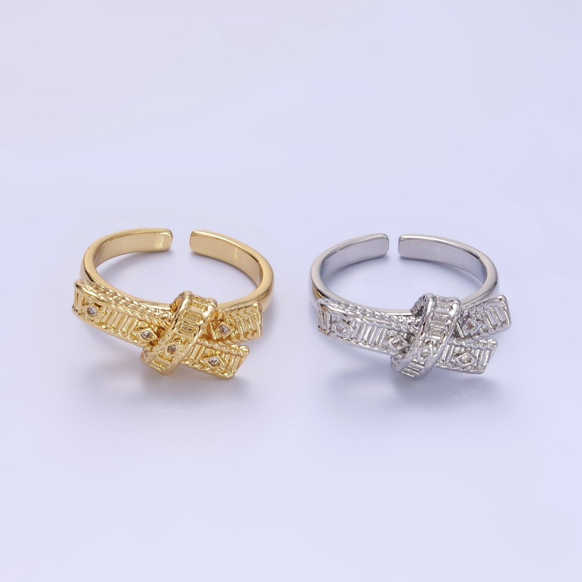 24K Gold Filled CZ Evil Eye Ribbed Tied Band Ring in Gold & Silver | R178 R179