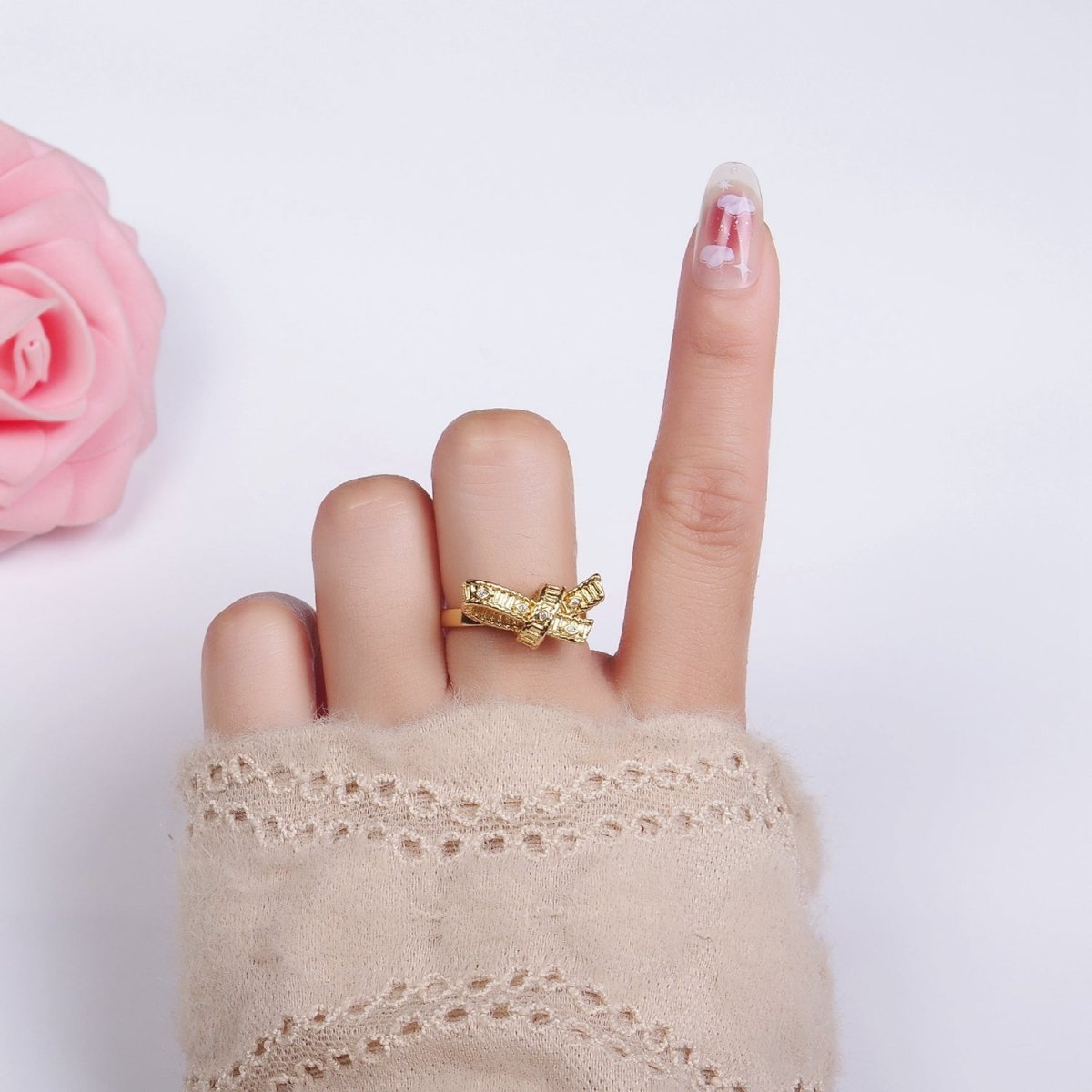 24K Gold Filled CZ Evil Eye Ribbed Tied Band Ring in Gold & Silver | R178 R179