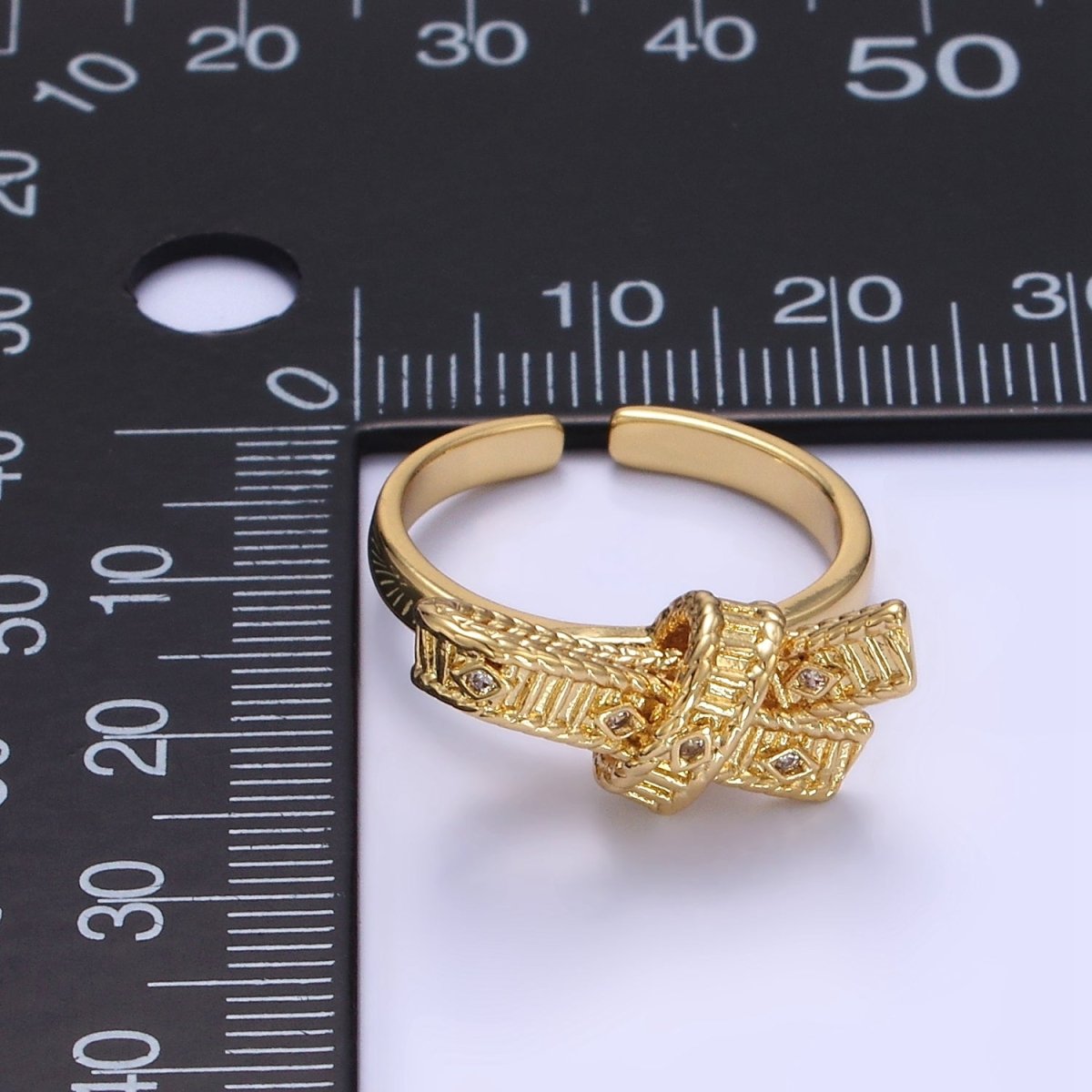 24K Gold Filled CZ Evil Eye Ribbed Tied Band Ring in Gold & Silver | R178 R179