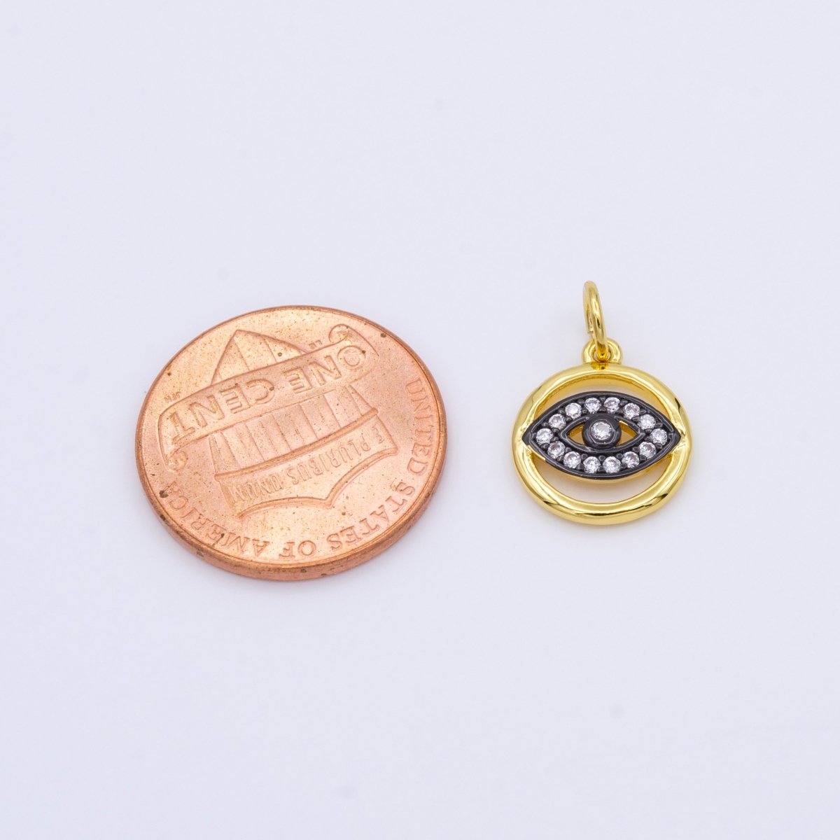 24K Gold Filled CZ Evil Eye Round Charm | AC952 - DLUXCA