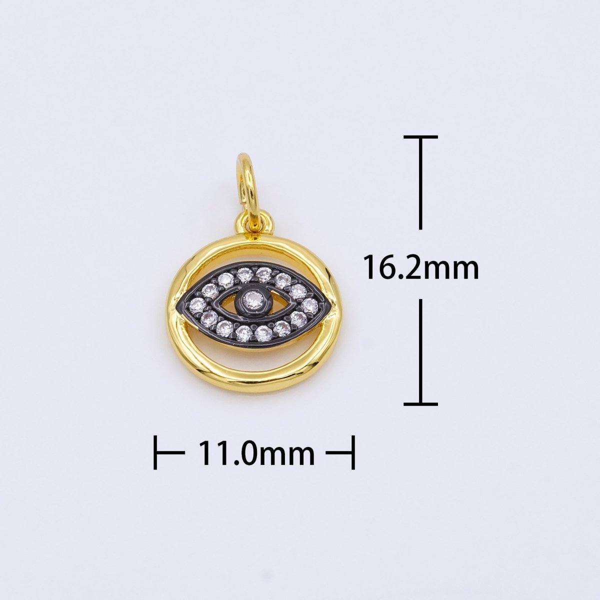 24K Gold Filled CZ Evil Eye Round Charm | AC952 - DLUXCA
