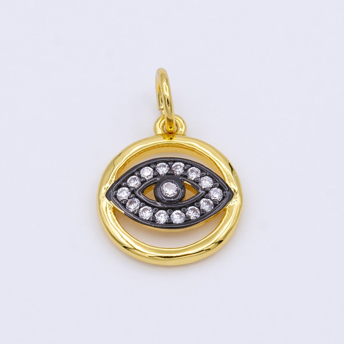 24K Gold Filled CZ Evil Eye Round Charm | AC952 - DLUXCA