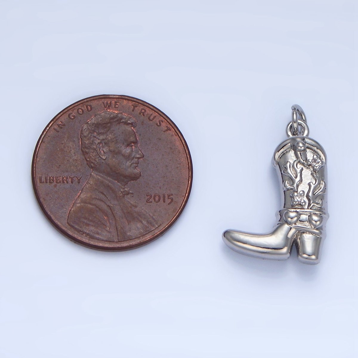 24K Gold Filled CZ Flaming Cowboy Boot Multidimensional Charm in Gold & Silver | X928
