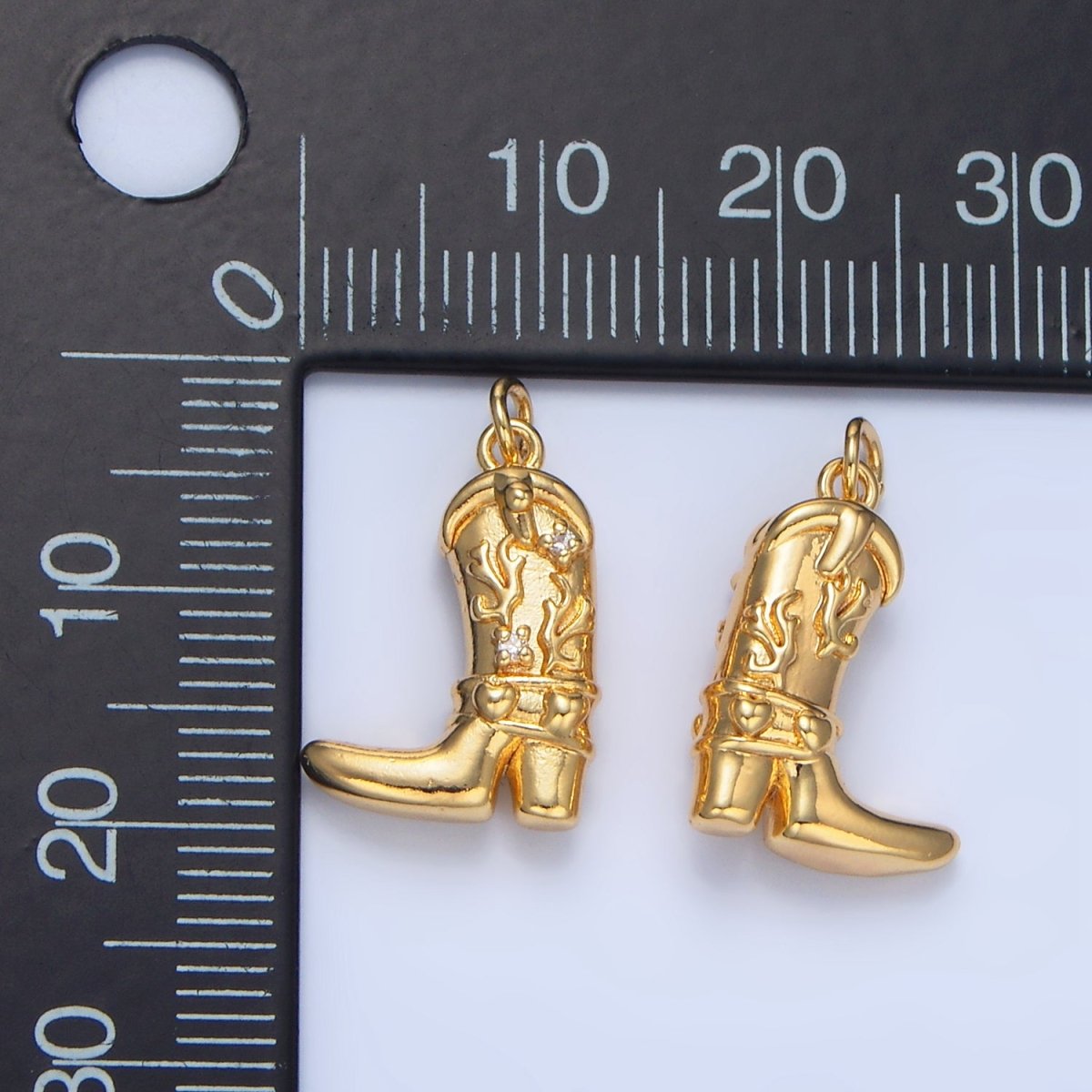24K Gold Filled CZ Flaming Cowboy Boot Multidimensional Charm in Gold & Silver | X928