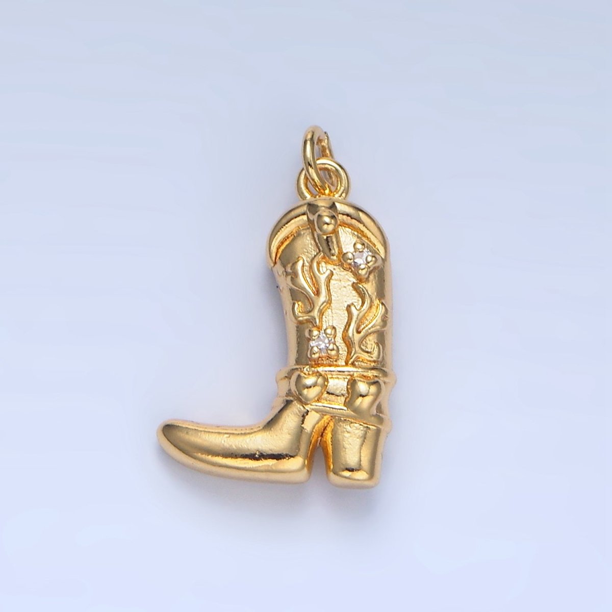 24K Gold Filled CZ Flaming Cowboy Boot Multidimensional Charm in Gold & Silver | X928