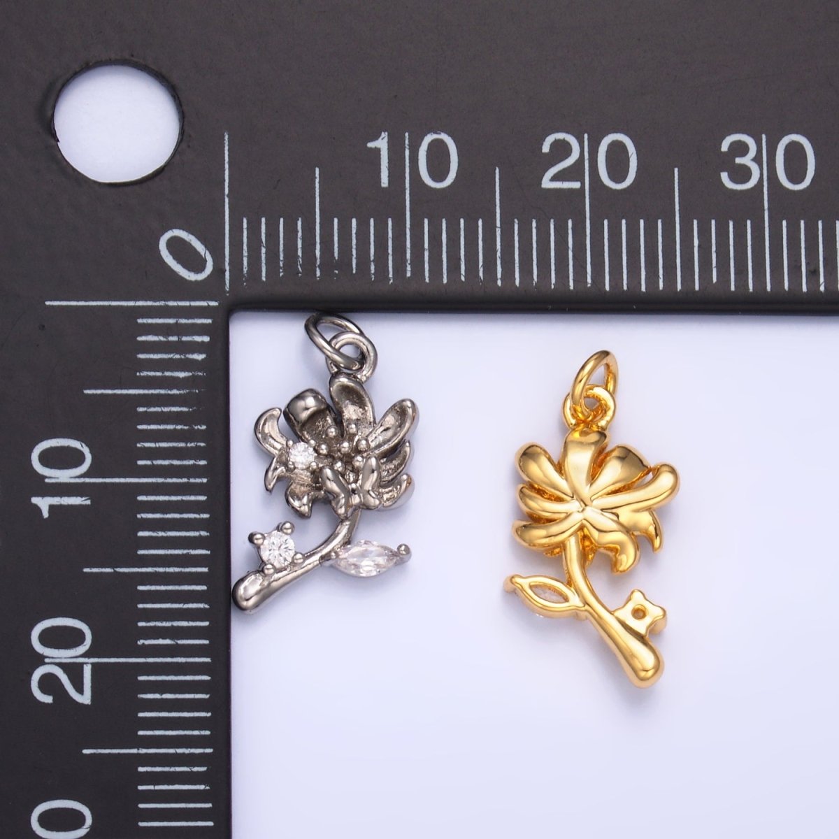 24K Gold Filled CZ Flower 3D Multidimensional Charm in Gold & Silver | W793