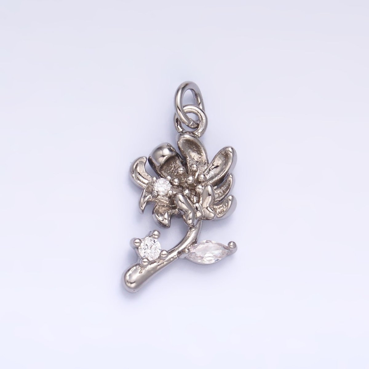 24K Gold Filled CZ Flower 3D Multidimensional Charm in Gold & Silver | W793