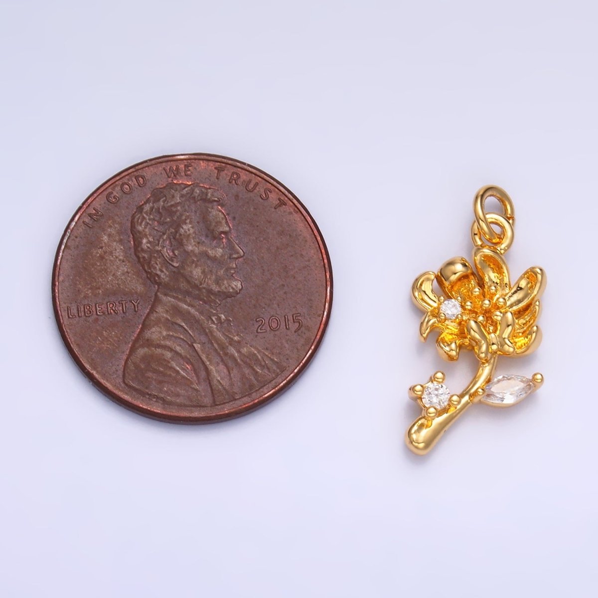 24K Gold Filled CZ Flower 3D Multidimensional Charm in Gold & Silver | W793